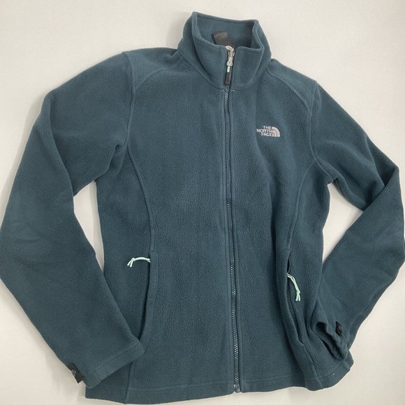 The North Face Fleece Jacket Womens Size M Green Full Zip Pockets Logo Mock Neck - Picture 5 of 15